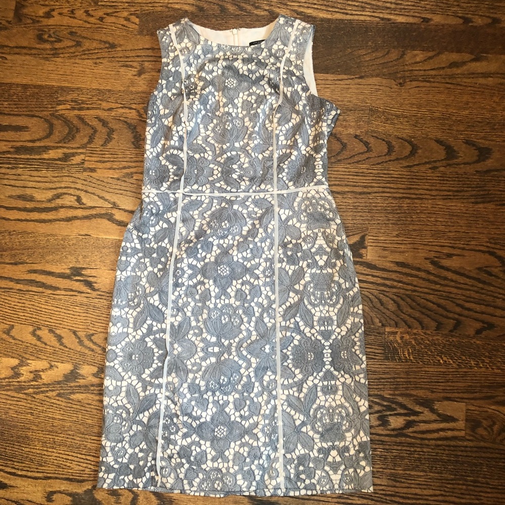 Ann Taylor Grey and Cream Lace Print Sheath Dress